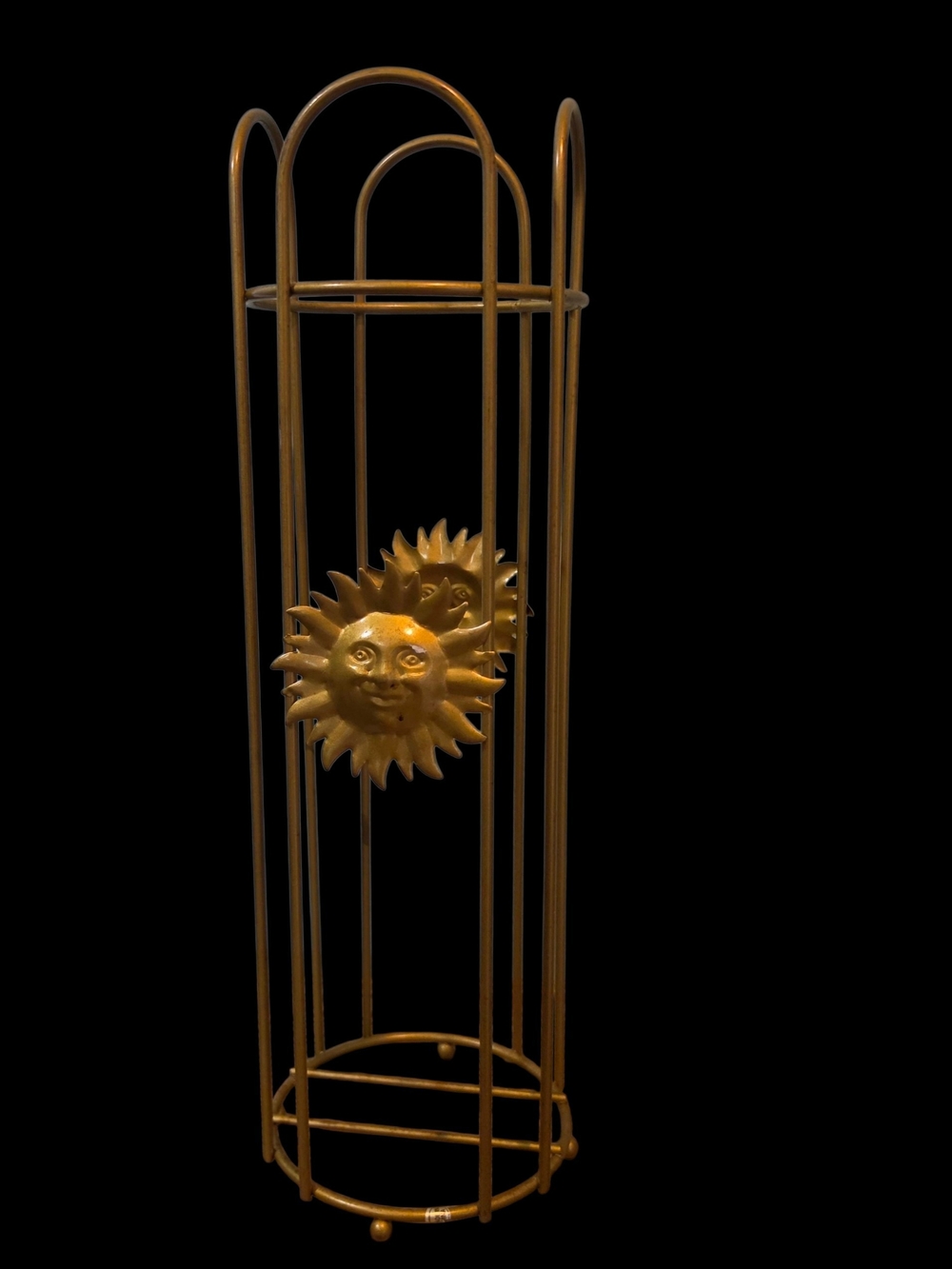 Vintage Gold Metal Sunface Celestial Wire Toilet Paper Holder Storage Bathroom